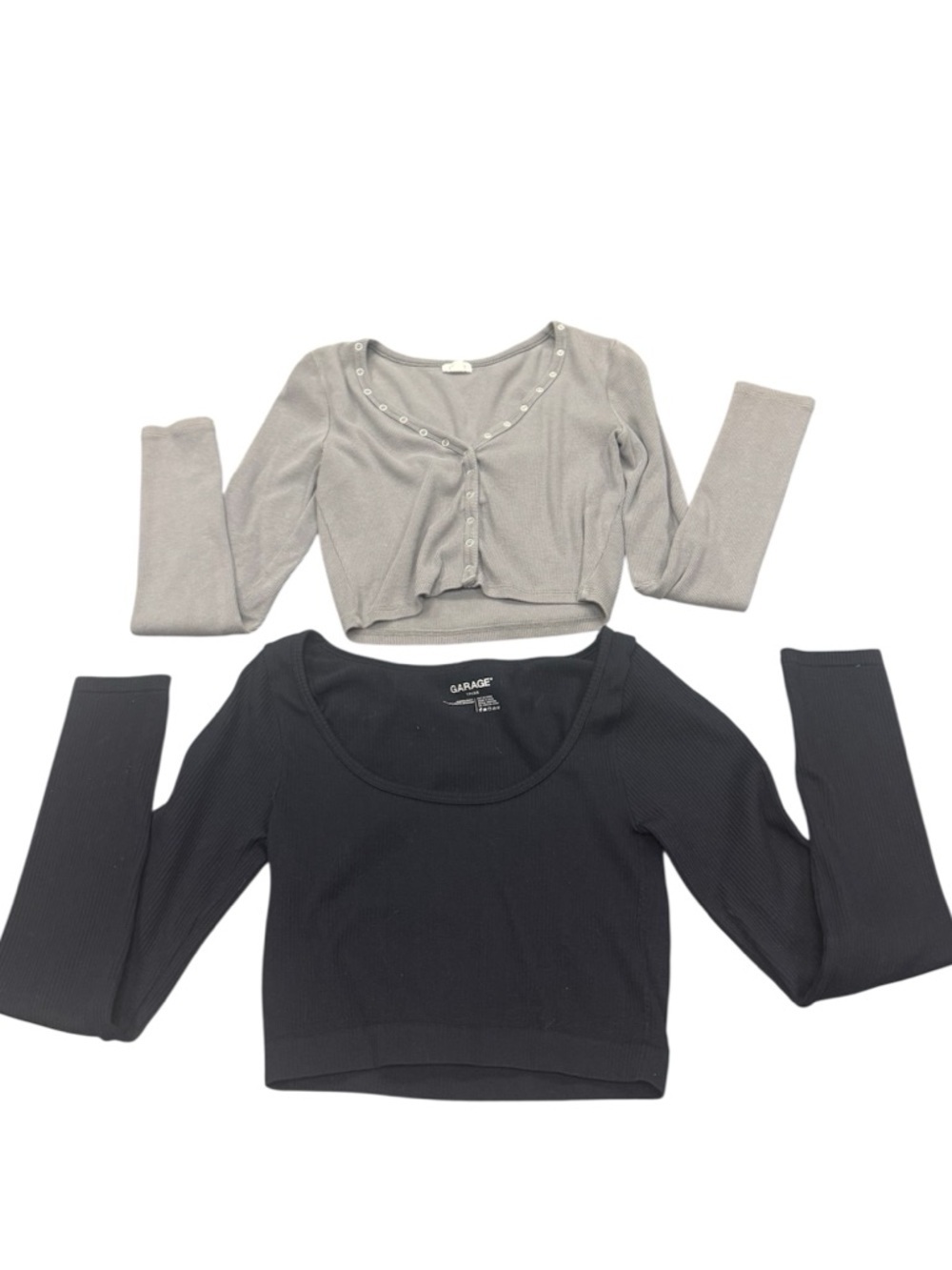 Garage Gray & Black Ribbed Long-Sleeve Crop Top Size XS Bundle